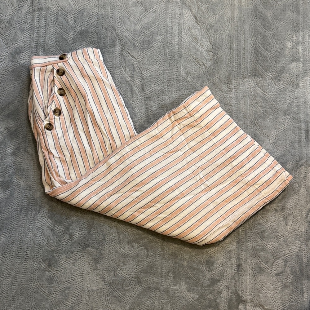 American Eagle Cream Pants with Peach and Navy Stripes